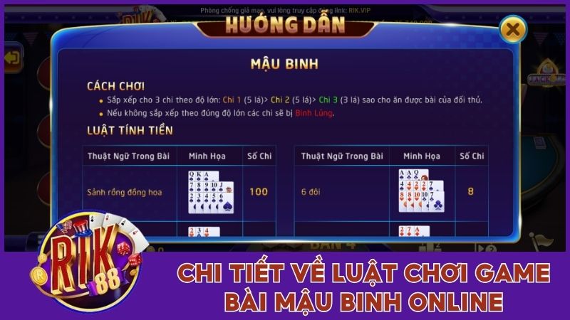Chi tiết về luật chơi game bài Mậu Binh online