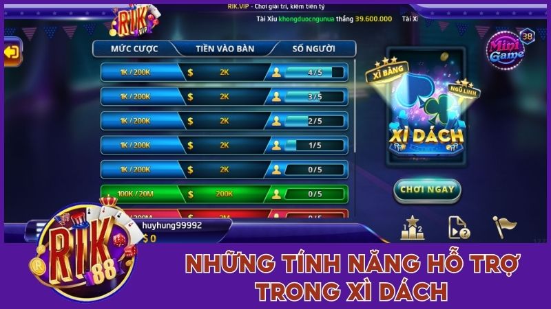 Những tính năng hỗ trợ thú vị trong game bài Xì dách