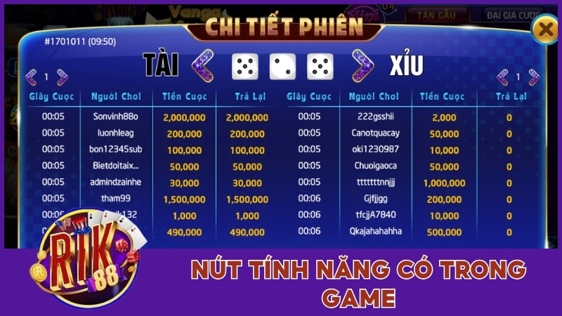 Nút tính năng có trong game