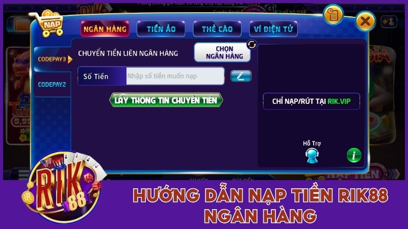 Quá trình cung cấp vốn vào tài khoản game bằng ngân hàng