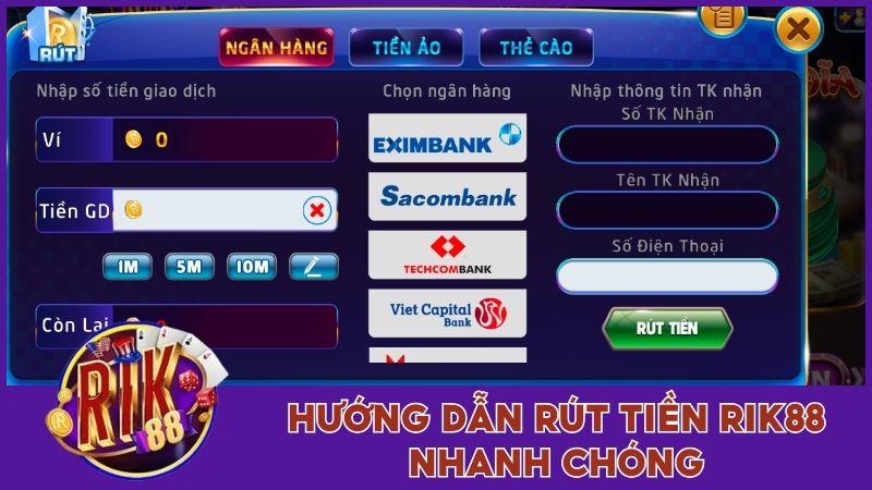 Quy trình nạp rút tiền Rik88 với những bước đơn giản